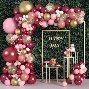 Burgundy and pink balloon garland kit for romantic, fall-themed, or bridal party decorations.