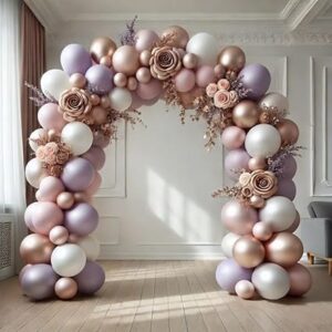 Pink and purple balloon garland kit for girls' birthday parties and colorful celebrations.