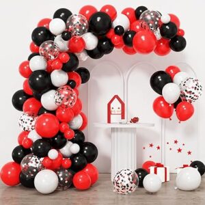 Red, black, and white balloon garland kit for sports parties, graduations, or themed birthdays.