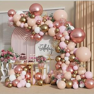 Rose gold, nude, and pastel pink balloon arch kit for bridal showers and girl birthday parties