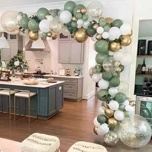 Sage green balloon arch kit for boho baby showers, birthdays, or rustic wedding decor.